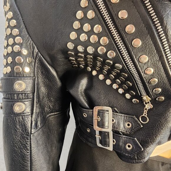 Vintage 1980s Vanguard Studded Leather Biker Jacket Women’s Medium Cropped - Picture 15 of 16